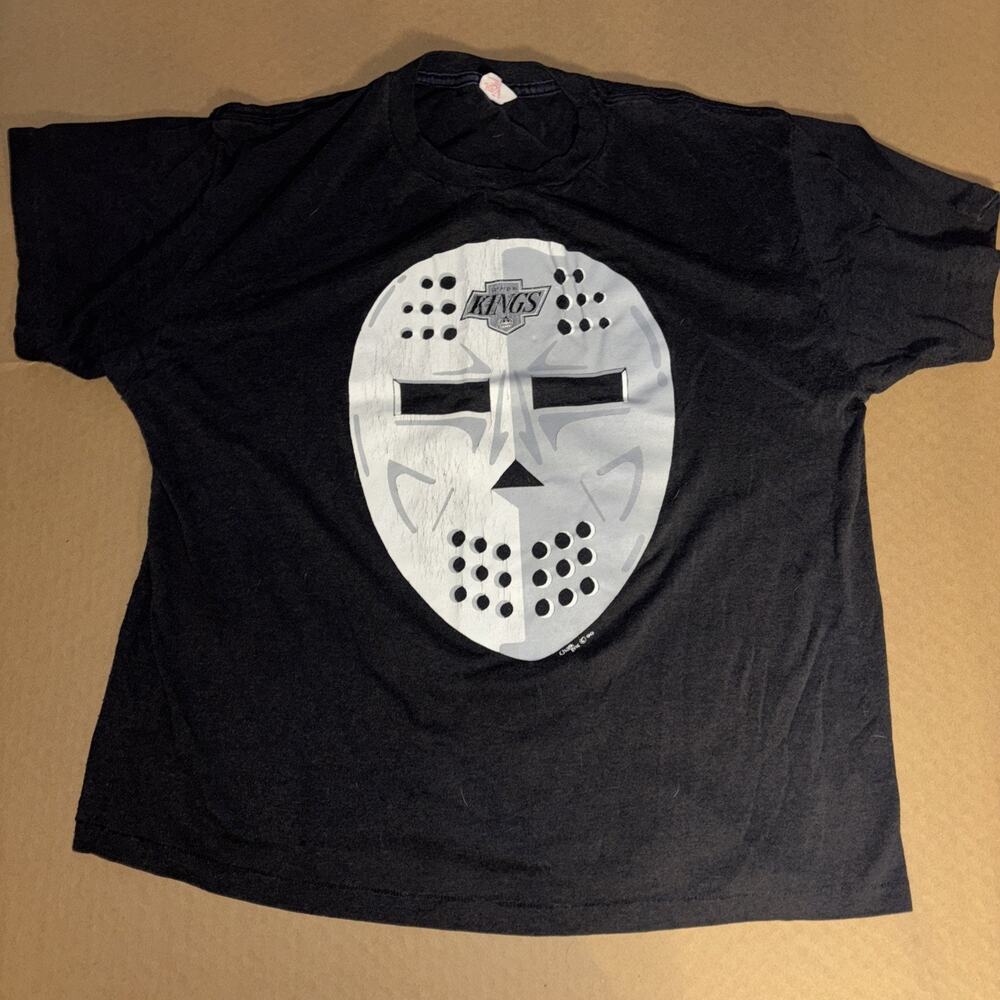Vintage 1990 L.A. Kings NHL Hockey Goalie Mask T-shirt Single Stitch Large 22x25
